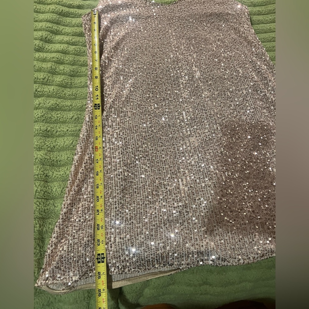 Gold Sequin Take V Neck Dress Lined Formal Wedding Party sz XL - Picture 9 of 13